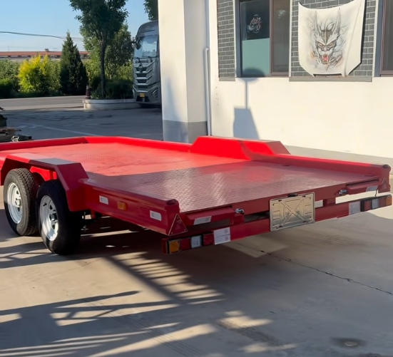 ລົດພ່ວງ Red Tandem-Axle Flatbed Trailer